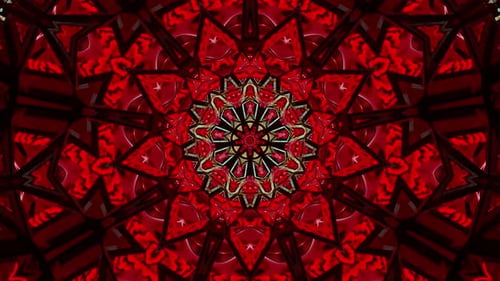 Red and black abstract design with circular design. Kaleidoscope VJ loop