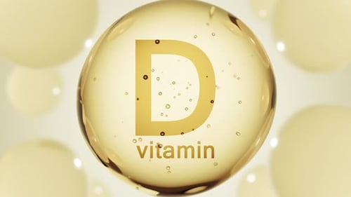 Animated Vitamin D Droplet With Flowing Liquid Particles