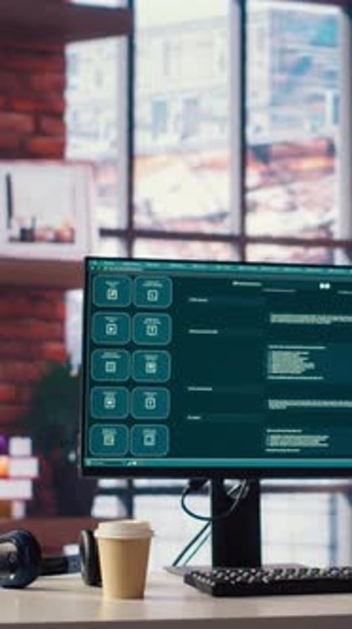 PC im Home Office mit AI LLM Chatbot, der Benutzern antwortet