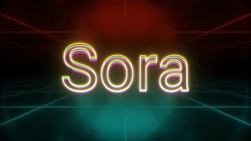 Conceito de signo de néon Sora, bot e tecnologia de inteligência artificial