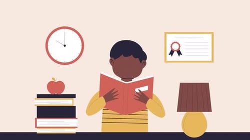 Flat Design Animation of a Person Reading for Education