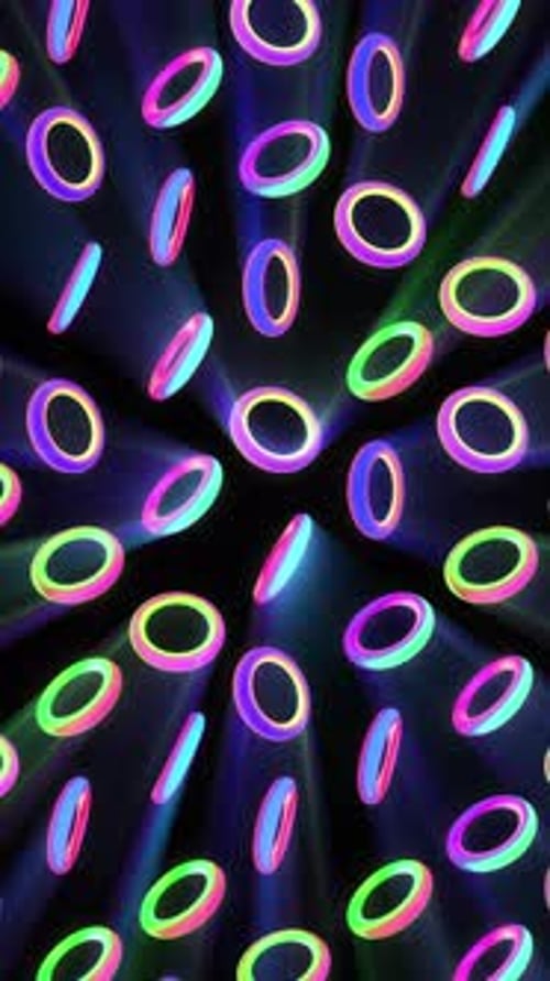 Formes de tore irisées verticales avec rayons lumineux