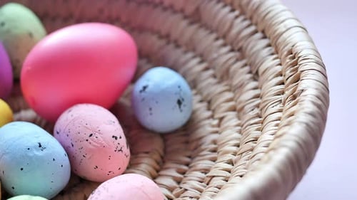 Pastel Easter Eggs in Basket for Holiday