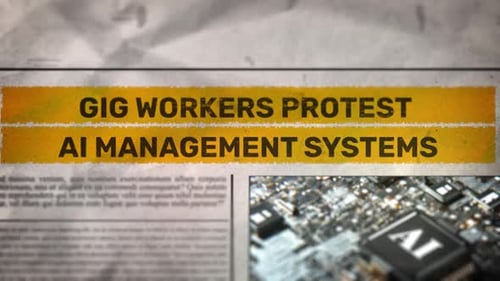 Newspaper Headline Reveal: Gig Workers Protest AI Systems