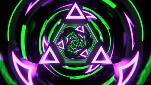Purple And Turquoise Neon Triangle Mirror Tunnel Background Vj Loop In 4K
