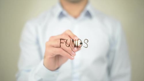 Funds, Man Writing on Transparent Screen