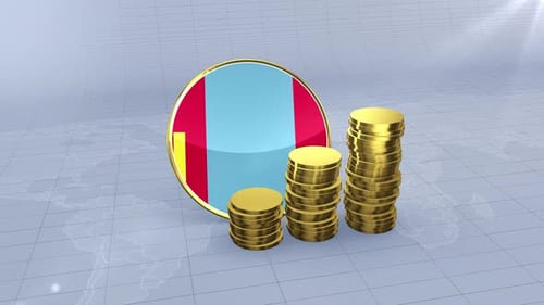 Mongolia Flag With Plain Gold Coins Tower