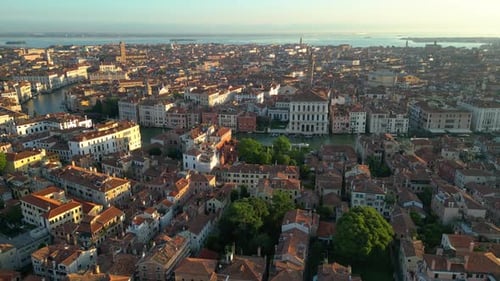 Sunrise Over Venice Aerial View of Grand Canal Gondolas and Boats Italy