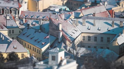 Winter in Prague City Rooftops Aerial View