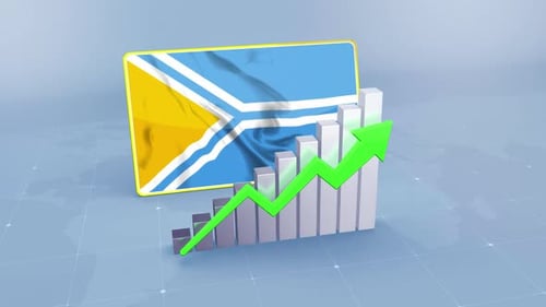 Animated Bar Chart Growth with Waving Flag Background