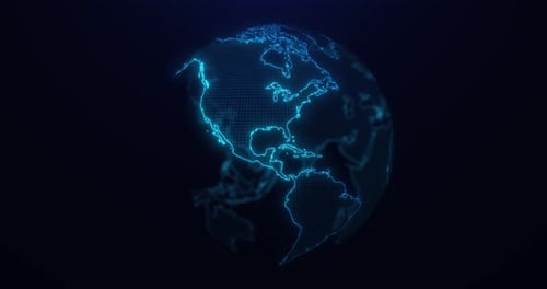 Abstract earth rotation, big data, digital clouds. Global network connection