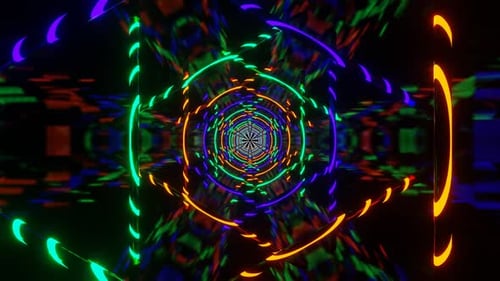 Turquoise And Purple And Orange Hexagon Type Neon Lamp Light Background Vj Loop In HD