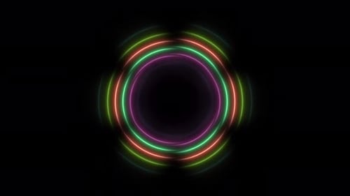 Radio wave signal. Colors award background waves animation come from center. Bright neon lights.