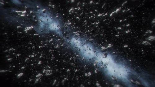 Flying Through Cosmic Asteroid Field with Glowing Nebula