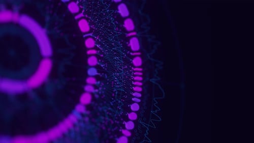 Close Up of Big Data Complex Round Graph Animation Quantum Computing Universe Cyber Space of AI