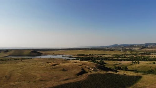 A drone shot over Bear Creek park on a spring day.
