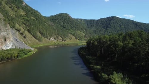 Awesome aerial view of scenic river among mountains