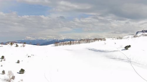 Beautiful Winter Mountain Landscape Aerial Shot Ski Resort Top View