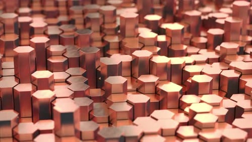 Moving Copper or Gold Mosaic Hexagon Surface Astract Metal Background 3d Animation