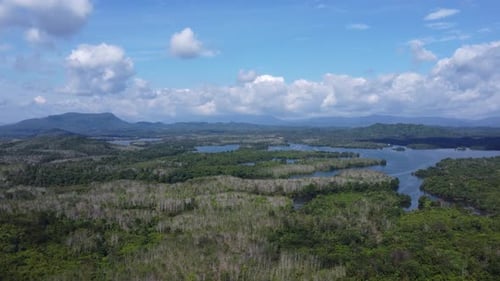 Natural scenery of the mountains and the waters of Riam Kanan in Banjarbaru, South Kalimantan with a