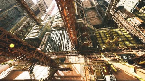 Rhythmic Shadows Emphasize Architectural Pattern and Industrial Atmosphere