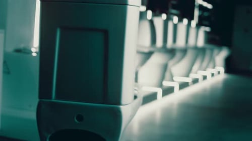 Modern Toilets Lined Up in a Showroom