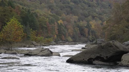 Hand-held shot down the river Gorge with stunning autumnal trees