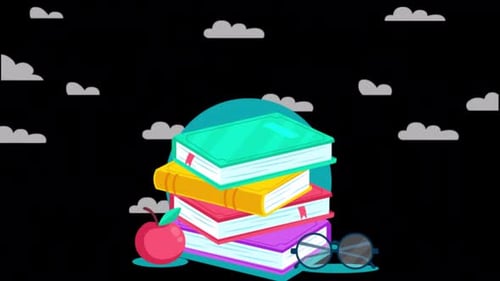 Cartoon School Elements Falling To Down Alpha Channel