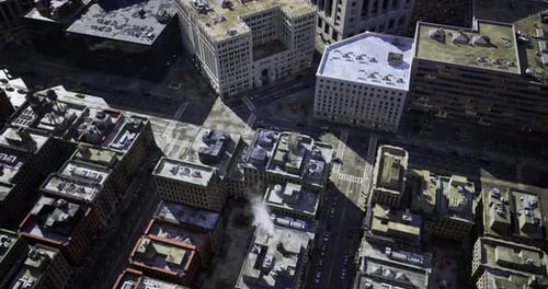 Paisaje urbano con edificios y calles de la ciudad vistos desde arriba