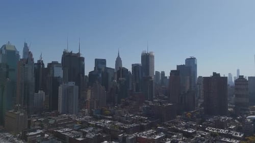 Aerial Wide view of New York City from MidTown Manhattan with a perfectly clear view of Empire State