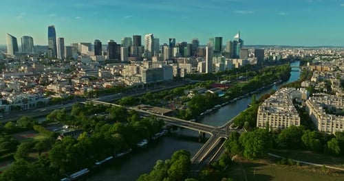 Commercial and Business Center of Paris France Aerial View of Modern Business District Skyscrapers