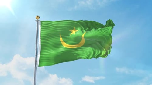 Mauritania Flag Waving Animation against Sunny Sky