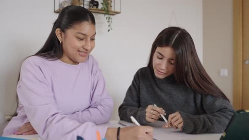 Two Students Studying Together at Home