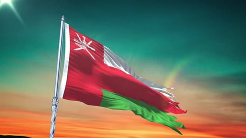 Oman Flag Waving Realistic With Sky