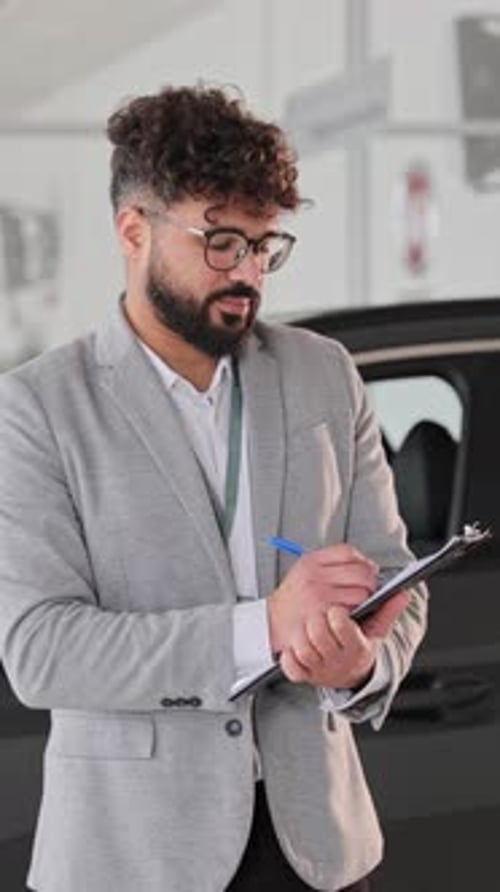 Car Salesman Writing Notes on a Clipboard