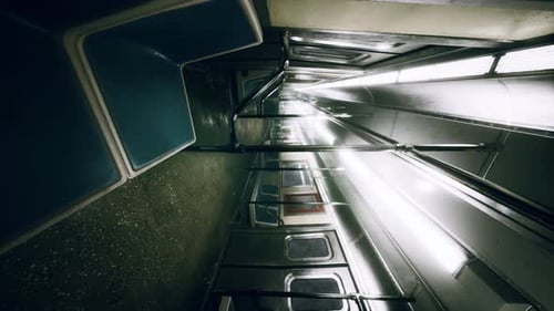 Vertical Empty Metal Subway Train in Urban Chicago