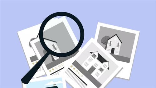 Bienes inmuebles en venta, compra de viviendas, inmuebles que muestran casas para comprar, animación 4k