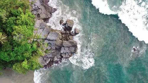 Aerial view Drone camera of seashore rocks.