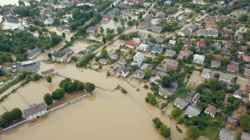 Flooded Suburban Neighborhood After Severe Weather Disaster