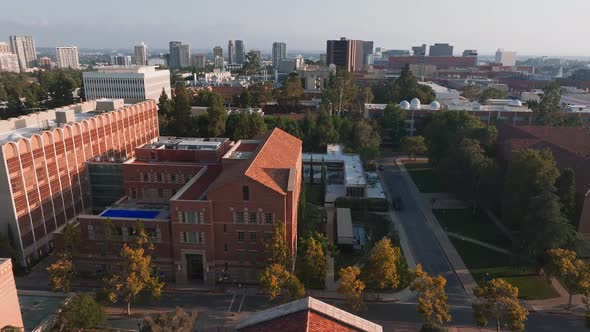Aerial View of UCLA Campus with Royce Hall Center Stage, Buildings ...