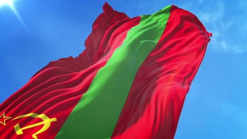 Waving Communist Flag with Hammer and Sickle Icon