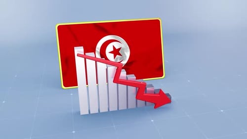 Tunisia Flag with Graph & Red Arrow Decreasing Values