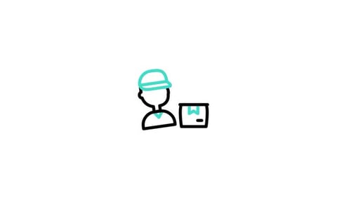 Animated Delivery Person with Package Flat Design Icon