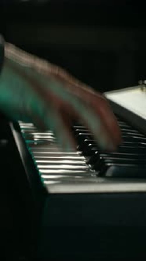 Pianist Hands Playing Electronic Keyboard Close Up