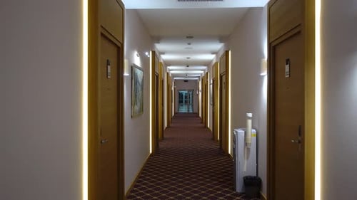 Hallway Inside Modern Hotel with Artwork