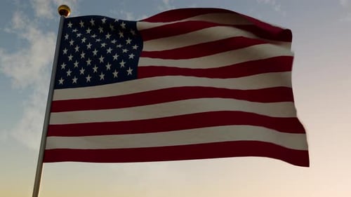 Silhouette Of American Flag Waving Against Sunset Sky