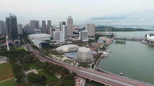 Aerial View of Esplanade and Marina Bay in Singapore with Smooth Motion