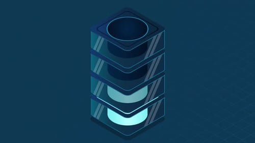 Animation de
serveur futuriste isométrique. Base de données isométrique ou centre de données. Blockchain abstraite