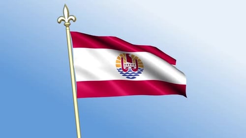 French Polynesia Flag Waving on Flagpole against Blue Sky