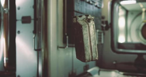 In a Sleek Metallic Space Module a Canister Drifts Gracefully in Zero Gravity